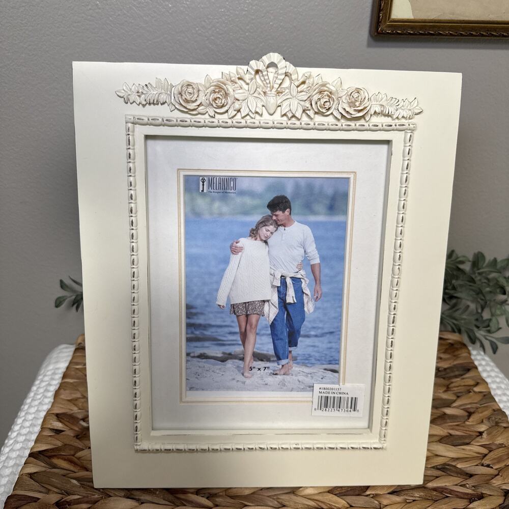 Melannco Ivory Ornate Picture Frame 8x10 5x7 Matted Floral Glass Frame NOS